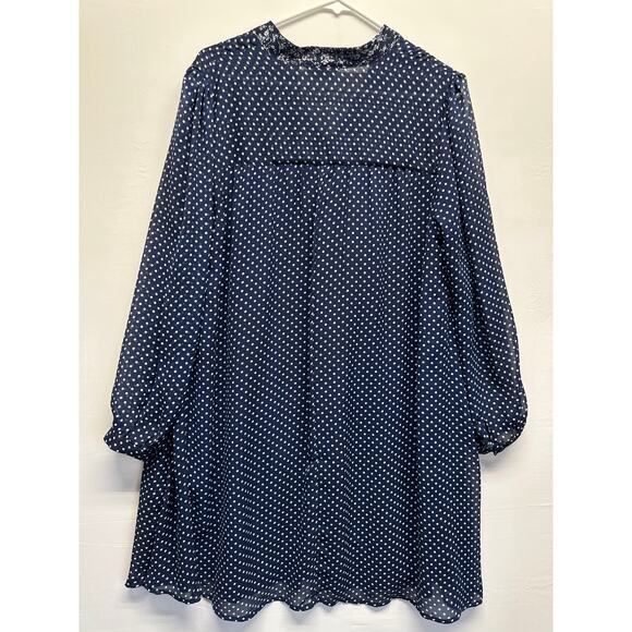 Anthro 11:1 TYLHO Navy Polka Dot Tie-Neck Dress L Breezy Retro Style Old Money - Picture 9 of 11